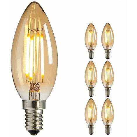 AHUJA INTERNATIONAL Vintage LED Light Candle Bulb E14 Base Warm White 4W amber (Pack of 6)