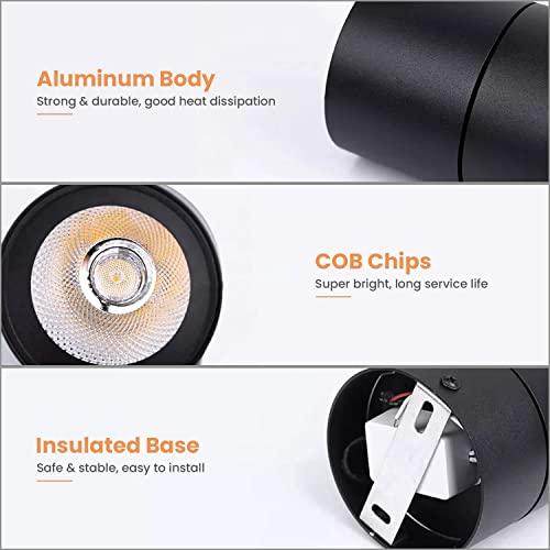AHUJA INTERNATIONAL Black Body Reflective Black Finish 360 Degree Adjustable LED Surface COB Light - Wall/Ceiling Mountable : Warm White, Pack of 1