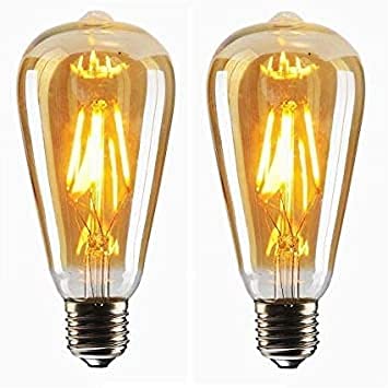Ahuja International ST 64 4 Watts e27 LED Amber Yellow Light Bulb, Pack of 2
