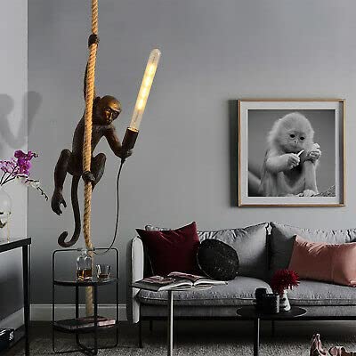 Ahuja International Monkey Pendant Light, Resin Hemp Rope Ceiling Light Fixture, Hanging Lamp for Dining Living Room, Children's Bedroom, Bar, Cafe