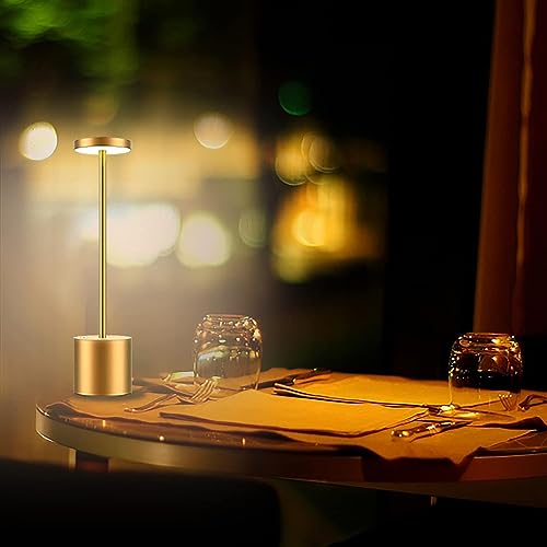 AHUJA INTERNATIONAL Long Bar Cordless Table Lamp, Rechargeable,Dimmable Small Table lamp for Bedside Lamp/Livingroom/ReadiLng/Bars/Outdoor/Home Patio Light/Restaurant (Height 13.5 inch) Gold