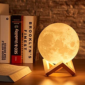 Ahuja International 3D 7 Color Moon Night Lamp USB Rechargeable Tap Sensor Touch with Stand for Bedroom Lights for Adults and Kids Home Room Beautiful Indoor Lighting - 15CM