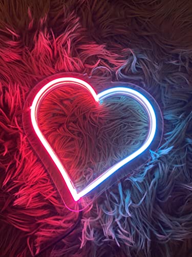 AHUJA INTERNATIONAL Dual Color Heart LED NEON Sign Perfect Valentine's Day Gift, Home Decor, Room, Party, CAFÉ, Customized NEON Sign