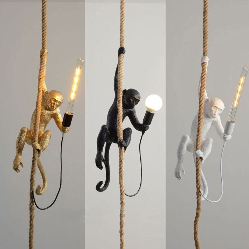 Ahuja International Monkey Pendant Light, Resin Hemp Rope Ceiling Light Fixture, Hanging Lamp for Dining Living Room, Children's Bedroom, Bar, Cafe