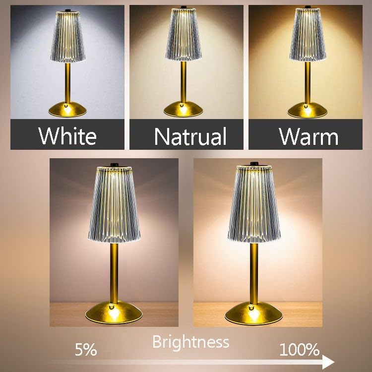 AHUJA INTERNATIONAL Crystal Gold Portable Luxury LED Table Lamp | 3 Color Touch Sensor Lamp | Home Decor | Bedside Lamps | Lamps | Room Décor | Night Lamp | Best Gift