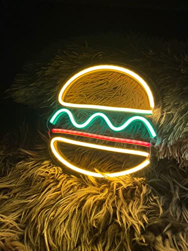 AHUJA INTERNATIONAL Burger LED NEON Sign, Home Decor, Kids Room, Party, CAFÉ (7.3 x 8.1)