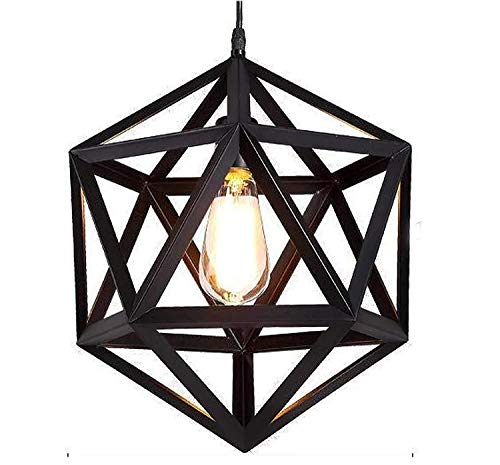 Ahuja International Single Head Vintage Style Black Geometric Pendant Light with Metal Shade in Matte-Black Finish-Modern Industrial Edison Style Hanging (Bulb Not Included)