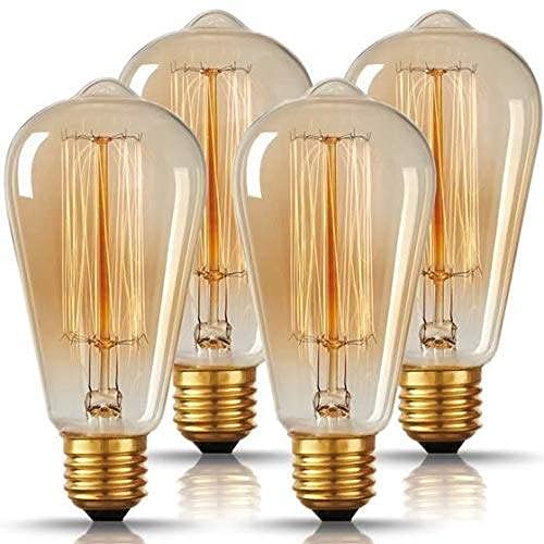 Ahuja International E27 Base 40W ST64 Edison Tungsten Squirrel Cage Pear Shape led Filament Vintage Bulb Dimmable (Pack of 4, Warm White)