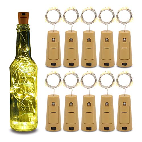 Ahuja International 20 LED Wine Bottle Cork Copper Wire String Lights, 2M Battery Operated (Warm White, Pack of 1,2 and 10) (Pack of 10)