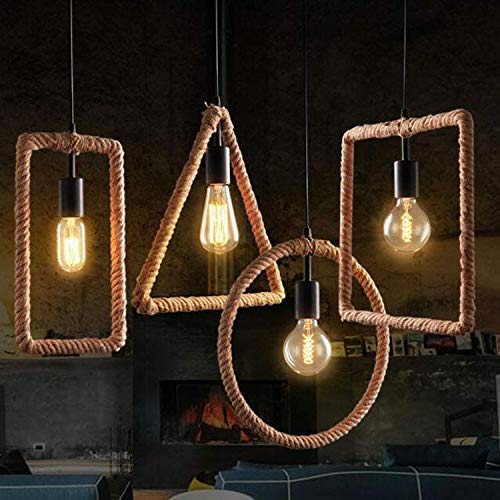 Ahuja International Rope Rectangle Triangle Round Square Hanging Pendant Light Home Decoration Restaurant (Bulb not Included) Buy 1 or Pack of 4