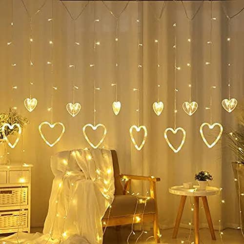 Ahuja International Heart Curtain LED String Light,12 Golden Hearts with 138 LED Waterproof String LED Lights for Home Decoration ,Diwali,Christmas,Wedding, Birthday Light with 8 Mode (Warm White)