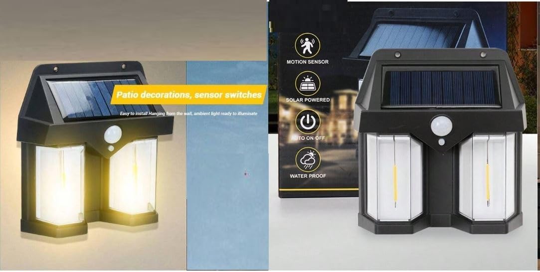 AHUJA INTERNATIONAL Solar Outdoor Wall Lamp Waterproof Double Tungsten Lamp Garden Lamp Night Lamp (Pack of 1)