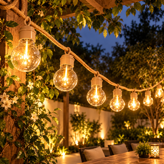 AHUJA INTERNATIONAL 5 Meter 10 Holder &10 Bulb Vintage Jute Rope String Lights Globe Filament Bulbs | Decorative Hanging Lights for Balcony, Café, Restaurant, Wedding & Home Décor |Warm White , Brown