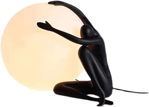 Ahuja International Fiberglass Human Shaped Table Lamp/Floor Lamp, Modern Ball Hugger Art Sculpture Lamp for Home Interiors, Indoor Lighting