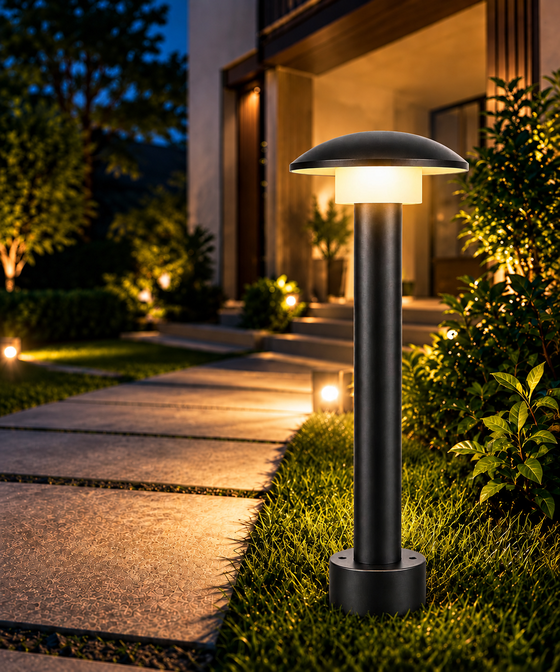 AHUJA INTERNATIONAL 12W Bollard Light 2 Feet Outdoor Garden Pathway Light Warm White Decorative Post Light for Lawn, Walkway, Driveway & Landscape IP65 Weather Resistant (2-Year Warranty)