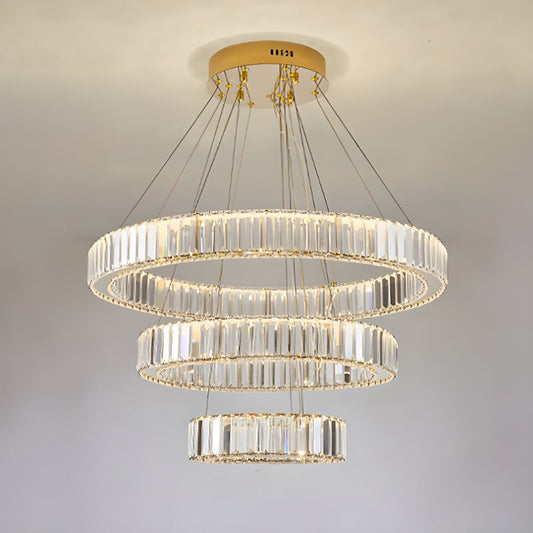 Ahuja International Triple Ring Light Luxury Crystal Chandelier Living Room Lamp Post Modern Simple Atmosphere Duplex Building Restaurant Ring Lamp