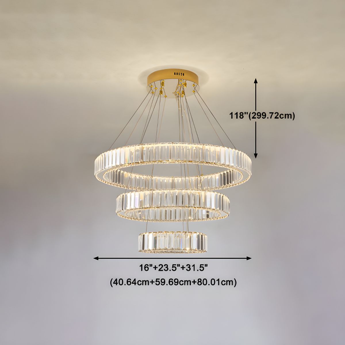 Ahuja International Triple Ring Light Luxury Crystal Chandelier Living Room Lamp Post Modern Simple Atmosphere Duplex Building Restaurant Ring Lamp