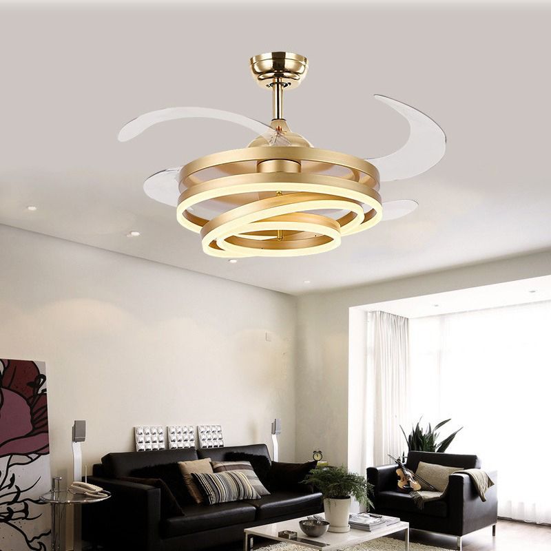 Ahuja international  Invisible Golden Rings Ceiling Fan Chandelier with Remote Control Retractable ABS Blades