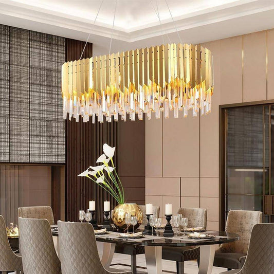 Ahuja International Golden Crystal Chandelier Contemporary Luxury E14 Pendant Light Adjustable Height Ceiling Light for Kitchen Island Living Room Dining Room Bedroom-Electroplated Gold