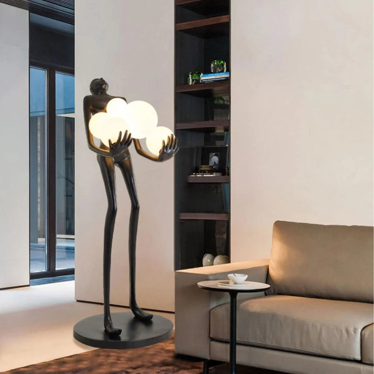 Ahuja International Fiberglass Resin Human Shaped Floor Lamp, Modern Ball Hugger Ornaments Art Sculpture Lamp for Home Interiors, Decorations, Room ,Dining Indoor Lights