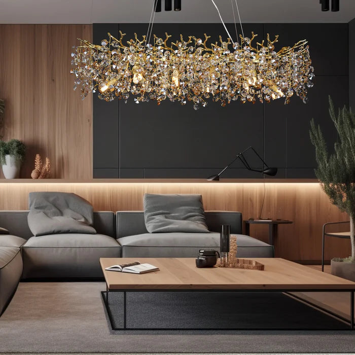 Ahuja International Style Modern Crystal Linear Gold Crystal Branch Chandelier, Luxury Chandelier Living Room Pendant Decorative Lights(1200MM)