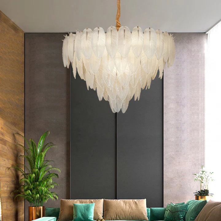 Ahuja International Feather Light Ceiling Lamp Pendant Light Shade European Style Chandelier Droplight with  Feather Single Light Metal Pendant Lighting for Hotel , Lobby Amazing Light