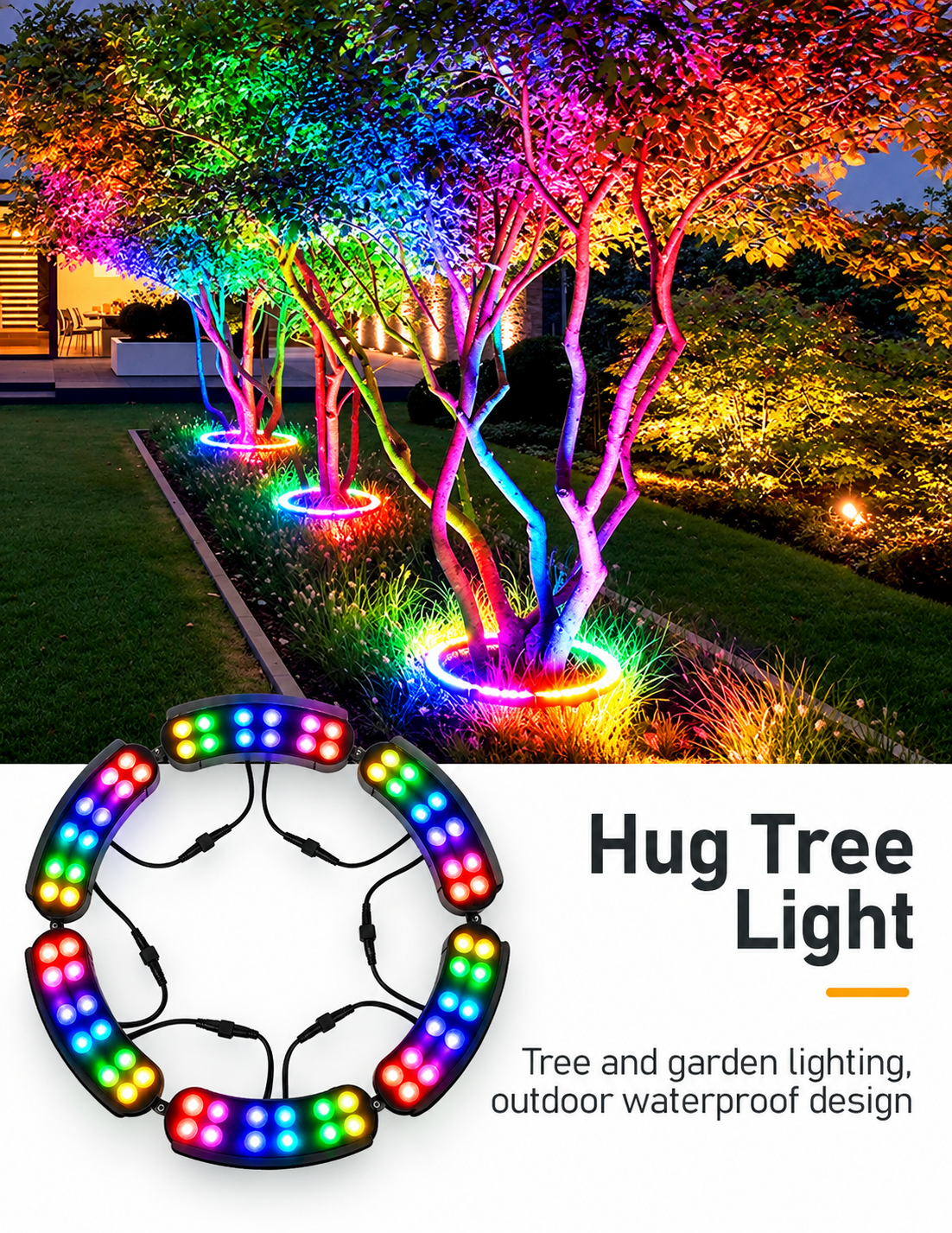 AHUJA INTERNATIONAL Tree Hugging Light 18W Multicolor RGB Outdoor IP65 Waterproof Spotlight Garden Scene Palm Tree Color Circular Tree Illumination Light, Customizable 2-Year Warranty