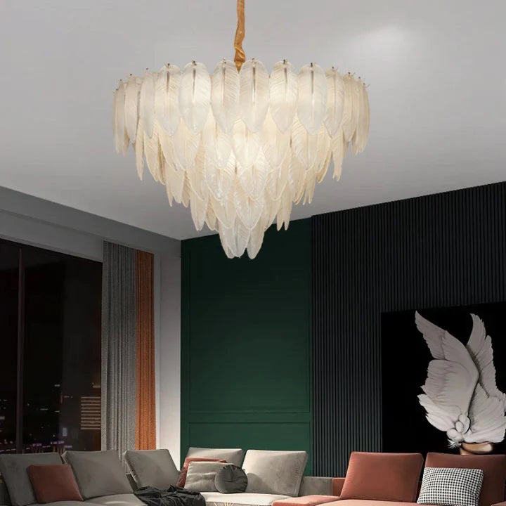 Ahuja International Feather Light Ceiling Lamp Pendant Light Shade European Style Chandelier Droplight with  Feather Single Light Metal Pendant Lighting for Hotel , Lobby Amazing Light