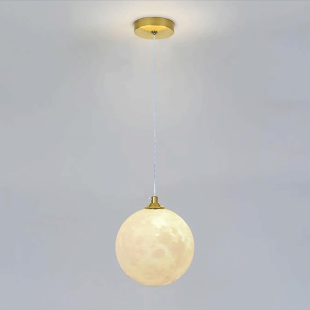 AHUJA INTERNATIONAL Creative Moon Pendant Light, Spherical 3D Printing Hanging Lights, G9 Socket, Suspension Lamp, Modern Minimalist Chandelier for Bedroom Bedside