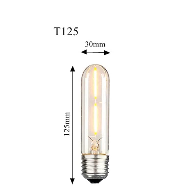 AHUJA INTERNATIONAL T125 Led Vintage Retro Edison Bulbs, 2W Vintage LED Filament Bulbs, E26, E27 Base Warm White LED Linear Tubular Filament Lights 5 inch Clear Glass Lamps