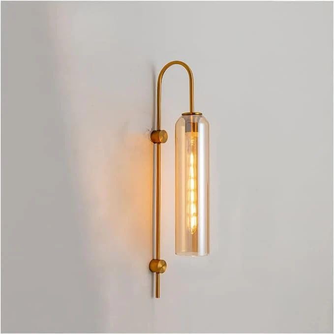 AHUJA INTERNATIONAL Luxury Modern Glass Wall Light with Metal Finish Decorative Indoor Wall Lamp for Bedroom, Living Room, Hotel & Cafe, Bar Warm Ambient Lighting Bulb Not Included , Amber Glass Pack of 1
