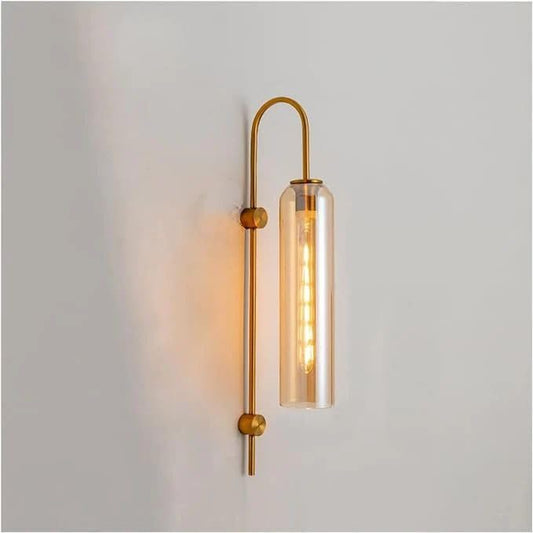 AHUJA INTERNATIONAL Luxury Modern Glass Wall Light with Metal Finish Decorative Indoor Wall Lamp for Bedroom, Living Room, Hotel & Cafe, Bar Warm Ambient Lighting Bulb Not Included , Amber Glass Pack of 1