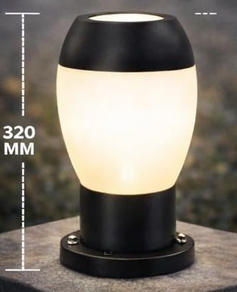 AHUJA INTERNATIONAL Garden Gate Light 7W Outdoor Pillar Light Fence Column Plastic Shell with Glass Exterior Post Lamp Suitable for Courtyard, Terrace, Balcony Gate Light Warm White , Size 320mm