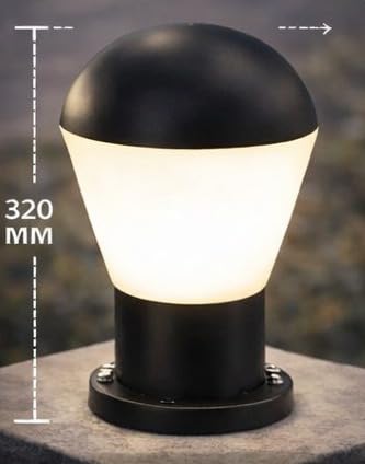 AHUJA INTERNATIONAL Garden Gate Light 7W Outdoor Pillar Light Fence Column Plastic Shell with Glass Exterior Post Lamp Suitable for Courtyard, Terrace, Balcony Gate Light Warm White , Size 320mm