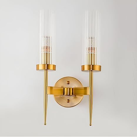AHUJA INTERNATIONAL Modern Contemporary Long Glass Wall Light,Cylinder Shade, Brass Gold Finish, Indoor Wall Mount Light Fixture, Golden for Living Room, Bedroom, Café & Home Décor Wall Lamp
