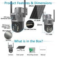 AHUJA INTERNATIONAL WiFi Dual Solar CCTV Camera 5MP+5MP 360° PTZ Wireless Security Camera with Solar Panel & 10000mAh Night Vision, Human Detection, 2-Way Audio, V380 Pro App, IP66 SD Card Support