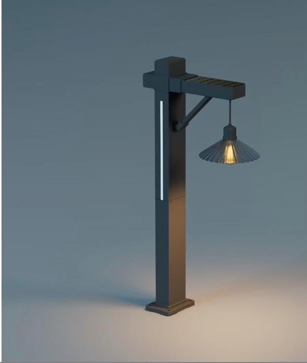 AHUJA INTERNATIONAL Solar Bollard Crown Solar Light Vintage Solar Pathway Lights Waterproof Lantern Inspired Design Black Garden Light