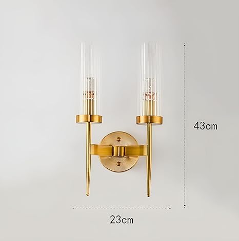 AHUJA INTERNATIONAL Modern Contemporary Long Glass Wall Light,Cylinder Shade, Brass Gold Finish, Indoor Wall Mount Light Fixture, Golden for Living Room, Bedroom, Café & Home Décor Wall Lamp