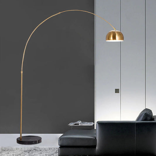 Gold Arc Floor Lamp with Black marble base, Modern Living Room Reading Lamp, Used for Office Metal Main Body, Adjustable Arch Floor Lamp, Marble Bottom