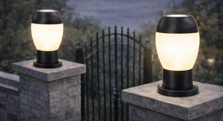 AHUJA INTERNATIONAL Garden Gate Light 7W Outdoor Pillar Light Fence Column Plastic Shell with Glass Exterior Post Lamp Suitable for Courtyard, Terrace, Balcony Gate Light Warm White , Size 320mm