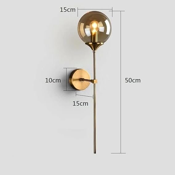 Ahuja International Gold Smoky Grey Glass American Glass Ball Modern Copper Metal Wall Light Stand