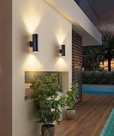 AHUJA INTERNATIONAL 10 Watt Cylinder Up Down Light Black Body Wall Lamp Indoor Outdoor Wall- Warm White