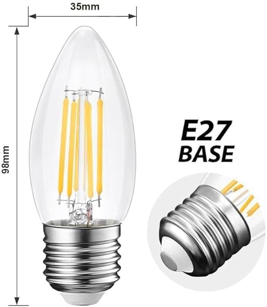 AHUJA INTERNATIONAL Antique Retro Candle Dimmable Vintage Edison Light Bulb 6W Bulb for Chandelier,decorative, jhummar, Cafe Lights Bulb Clear Glass ,Warm & Yellow Pack of 1