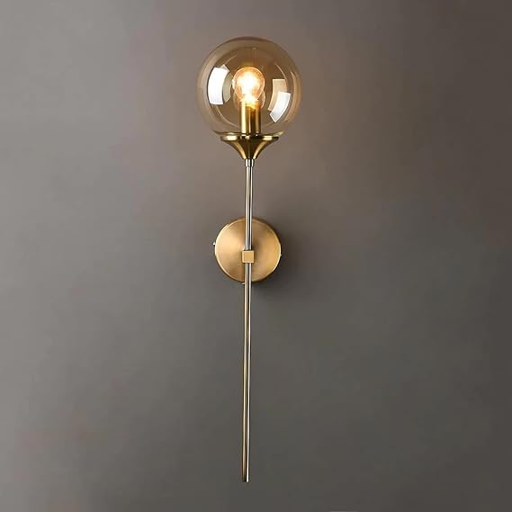 Ahuja International Gold Smoky Grey Glass American Glass Ball Modern Copper Metal Wall Light Stand