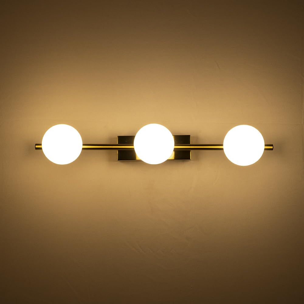 AHUJA INTERNATIONAL Modern Led Wall Sconce 3-Light Bathroom Vanity Light, Industrial Wall Bathroom Lighting Over Mirror, Milk White Glass Shade Bedside Wall Lamp