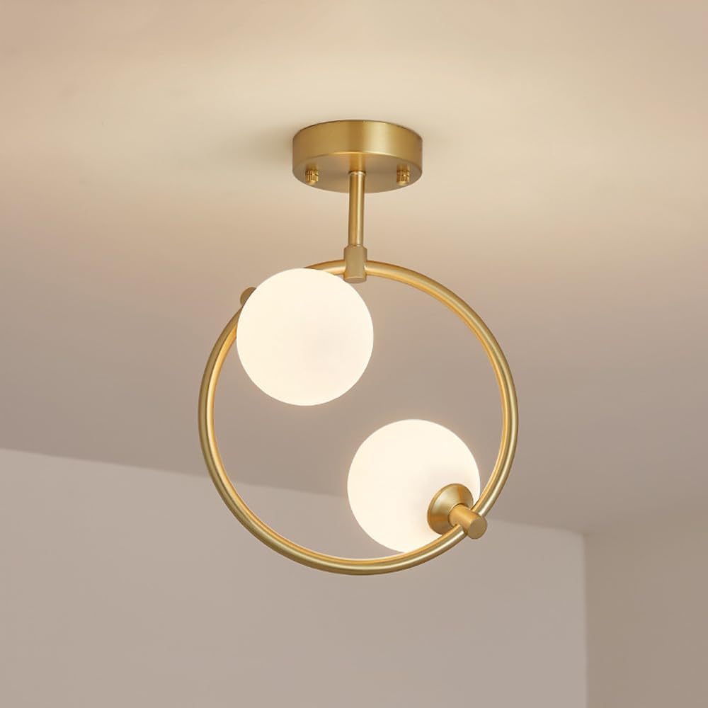 AHUJA INTERNATIONAL-Light Glass Ball Ceiling Light with Bulb Modern Brass Ceiling Light Fixture Nordic Entryway Hallway Close to Ceiling Lights Home Balcony Flush Mount Ceiling Light