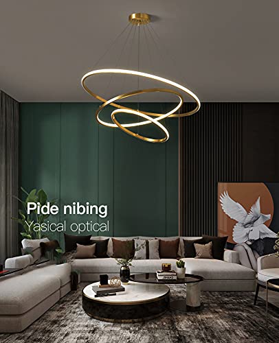 3 RING GOLD BODY MODERN DOUBLE LED CHANDELIER FOR DINING LIVING ROOM OFFICE HANGING SUSPENSION FANCY LAMP - WARM WHITE