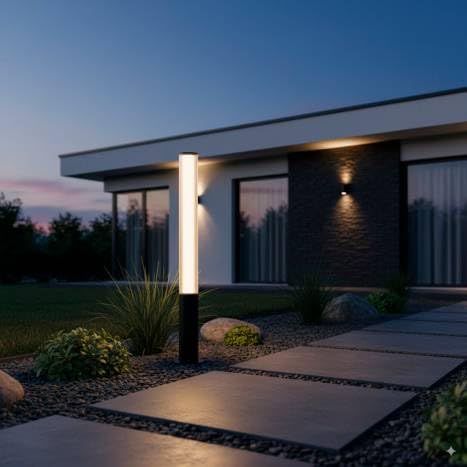 AHUJA INTERNATIONAL Modern Bollard Garden Light 18W Cylindrical Shape Black Body Outdoor Light Fixture for Outdoor Pathways, Lawns, Entrances, Driveways, and Landscape Light Warm White