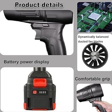 Ahuja International Electric Air Leaf Blower, Handheld Jet Blowers, Lightweight Cordless Power Air Duster, Storm Industries Jet Blowers, Violent Turbofan with Battery and Charger , Black Pack of 1
