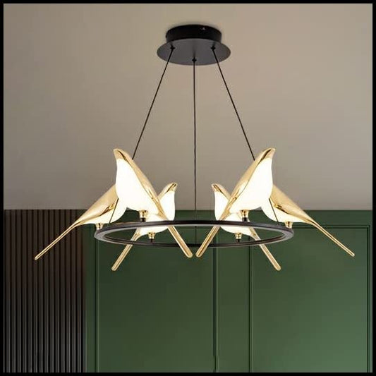 AHUJA INTERNATIONAL LED 5-LIGHT BIRD GOLD HANGING PENDANT CEILING LIGHT - WARM WHITE